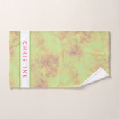 美しいエキゾチックな花オンろうけつ染めグリーンカスタム バスタオルセット (ハンドタオル)