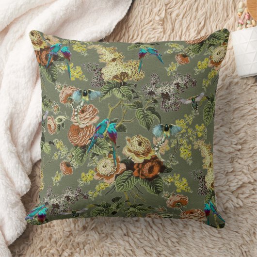 美しいエキゾチックな鳥、沼緑の背景 クッション (ブランケット)