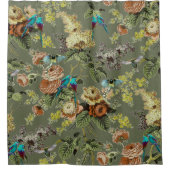 美しいエキゾチックな鳥、沼緑の背景 シャワーカーテン (正面)