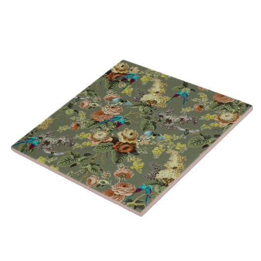 美しいエキゾチックな鳥、沼緑の背景 タイル (側面)