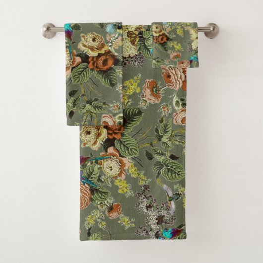 美しいエキゾチックな鳥、沼緑の背景 バスタオルセット (インサイチュ)