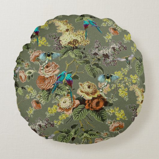 美しいエキゾチックな鳥、沼緑の背景 ラウンドクッション (正面)