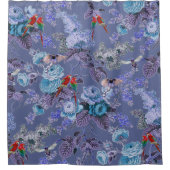 美しいエキゾチックな鳥、青い背景 シャワーカーテン (正面)