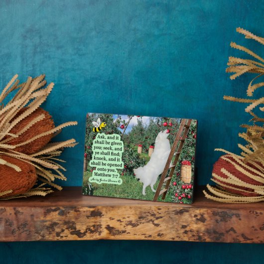 美しいエスキーとオーチャード聖なる書物、 経典マタイ7:7 フォトプラーク (側面)
