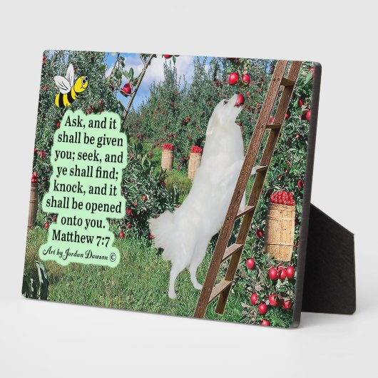 美しいエスキーとオーチャード聖なる書物、 経典マタイ7:7 フォトプラーク (側面)