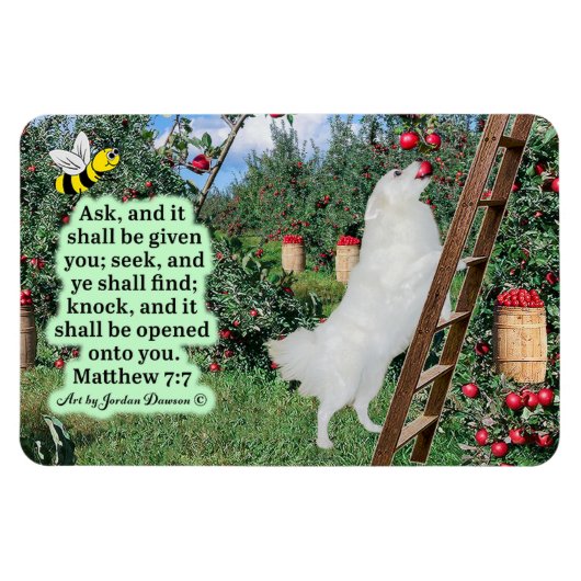 美しいエスキーとオーチャード聖なる書物、 経典マタイ7:7 マグネット (横)