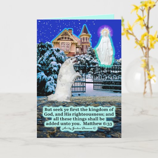 美しいエスキーと天使の聖なる書物、 経典マタイ6:33 カード (黄色い花)