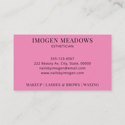 美しいエステティシャンはっきりしたタイポグラフィダークピンク 名刺 (裏面)