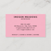 美しいエステティシャンスクリプト書道ピンク 名刺 (裏面)