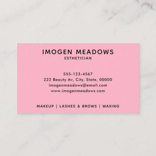 美しいエステティシャンスクリプト書道ピンク 名刺 (裏面)