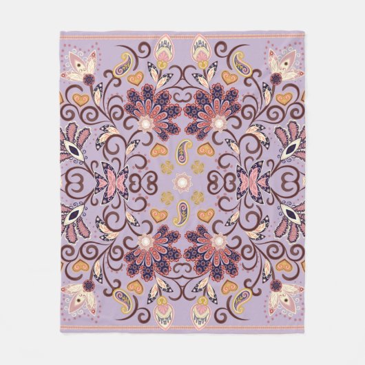 美しいエスニックインディアンの花。美しいオーナメント。 フリースブランケット (正面)