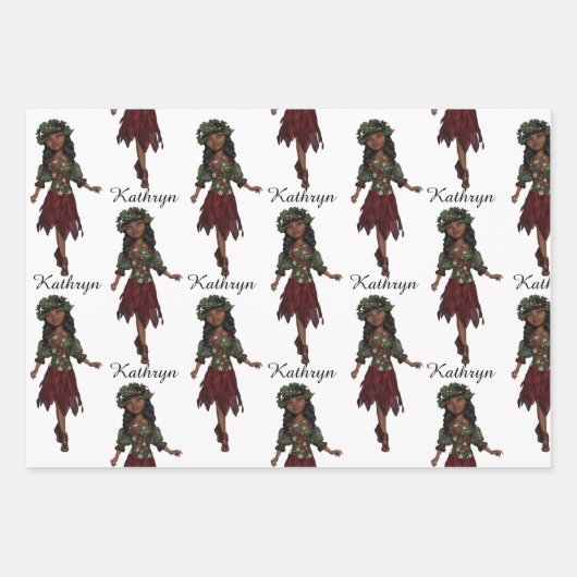 美しいエスニック・ガールパーソナライズされた ラッピングペーパーシート (正面)