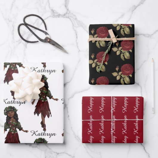 美しいエスニック・ガールパーソナライズされた ラッピングペーパーシート (正面)
