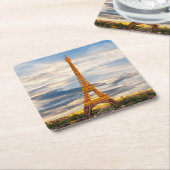 美しいエッフェルタワーパリフランス スクエアペーパーコースター (アングル)