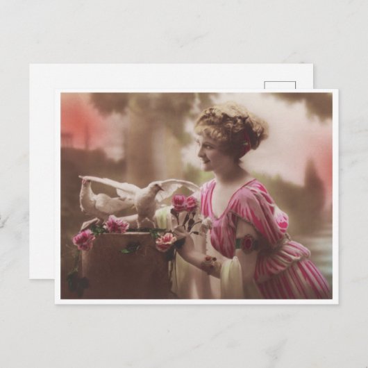 美しいエドワーディアンウーマンアンドドーヴヴィンテージグラマー ポストカード (正面/裏面)