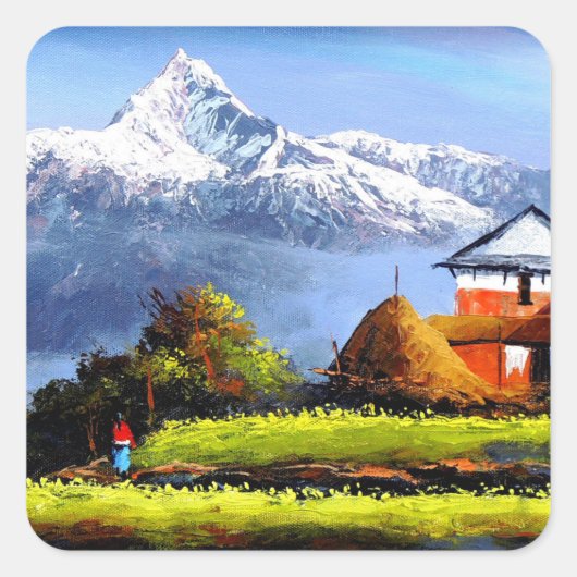 美しいエベレスト山のパノラマビュー スクエアシール (正面)