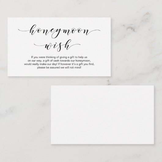美しいエレガンス、ブラックスクリプトハネムーンウィッシュ エンクロージャーカード (正面/裏面)