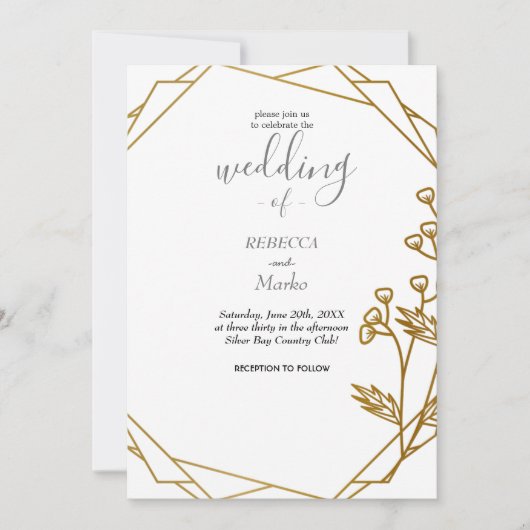 美しいエレガントなゴールドの招待状 招待状 (正面)