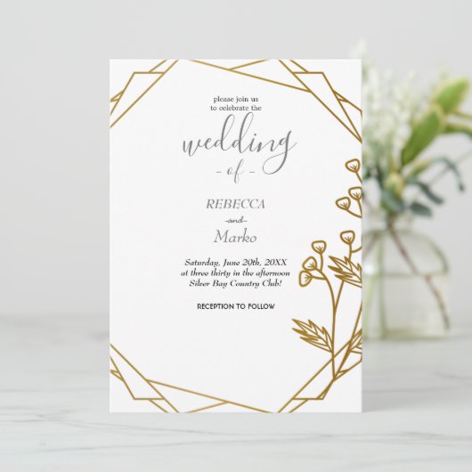 美しいエレガントなゴールドの招待状 招待状 (スタンド正面)