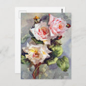 美しいエレガントなピンクのバラの水彩画 ポストカード (正面/裏面)