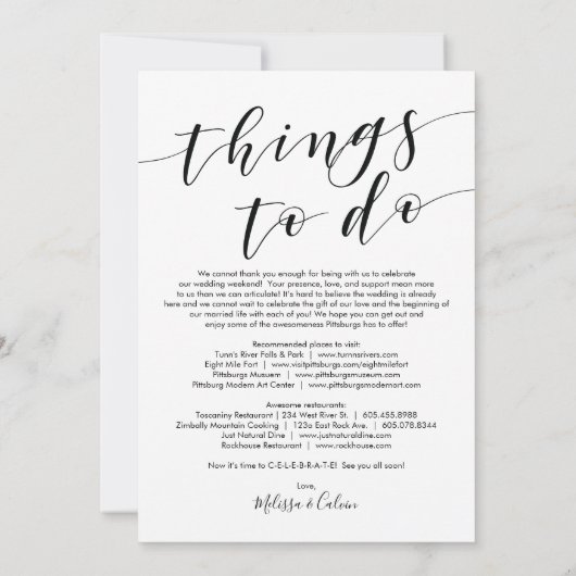 美しいエレガントな結婚式のタイムライン/スケジュールカード 招待状 (裏面)