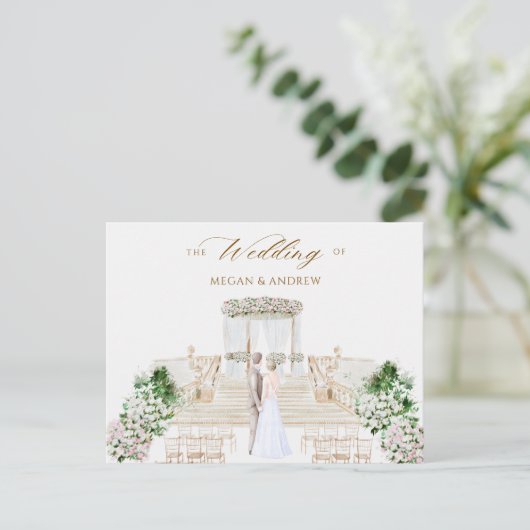 美しいエレガントな結婚式の水色 ポストカード (スタンド正面)