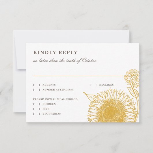 美しいエレガントひまわり秋の結婚式返信 出欠カード (正面)
