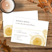 美しいエレガントひまわり秋の結婚式返信 出欠カード