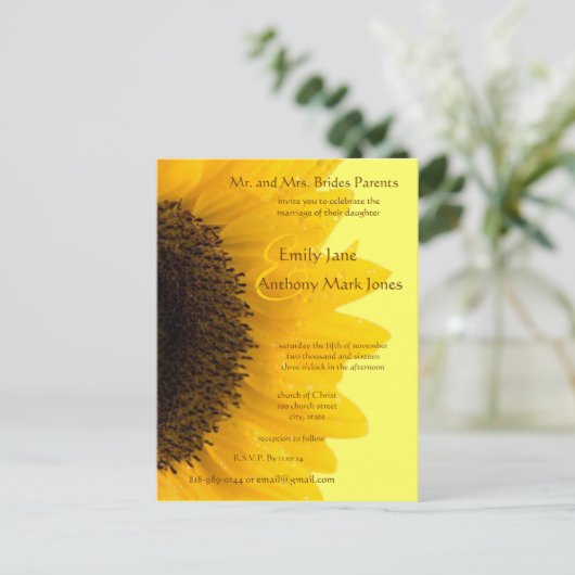 美しいエレガントひまわり結婚式招待状 インビテーションポストカード (スタンド正面)