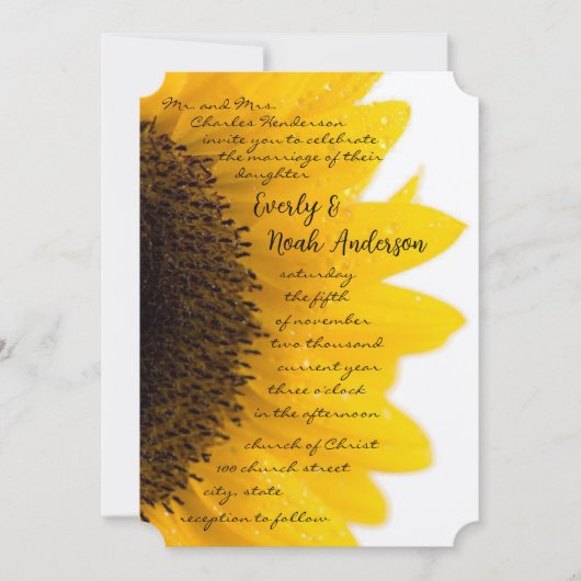 美しいエレガントひまわり結婚式招待状 招待状 (正面)