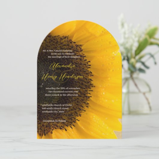 美しいエレガントひまわり結婚式招待状 招待状 (スタンド正面)