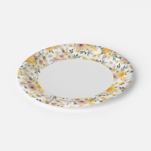 美しいエレガントイエローサンシャインフローラ ペーパープレート (アングル)