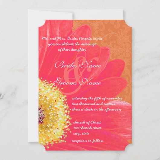 美しいエレガントガーベラデイジー結婚式招待状 招待状 (正面)