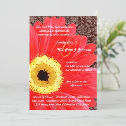 美しいエレガントガーベラデイジー結婚式招待状 招待状 (スタンド正面)