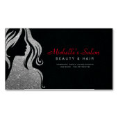美しいエレガントサロン&美容師シルバーブラック マグネット名刺 (正面)