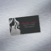 美しいエレガントサロン&美容師シルバーブラック マグネット名刺 (インサイチュ)