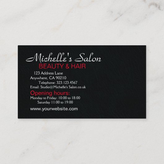 美しいエレガントサロン&美容師ホワイトブラック 名刺 (裏面)