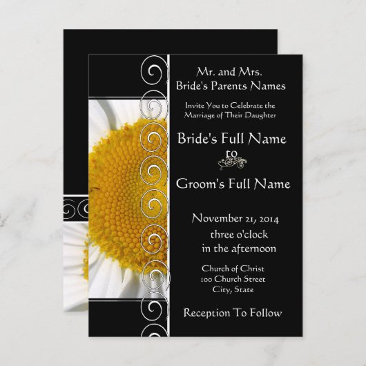 美しいエレガントデイジー結婚式招待状 インビテーションポストカード (正面/裏面)