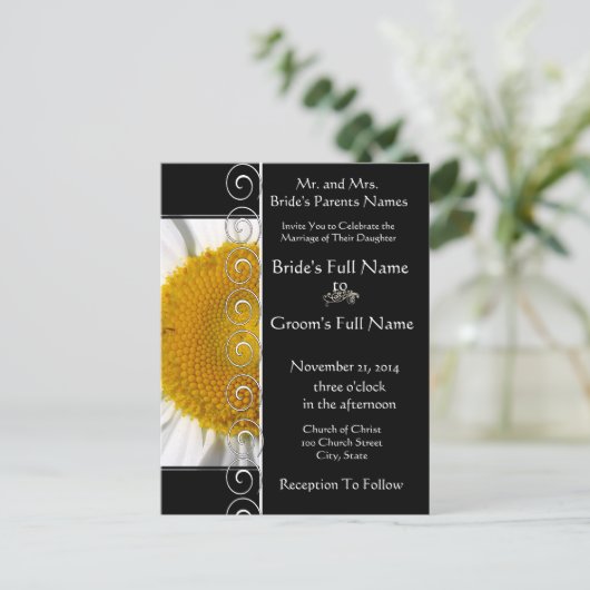 美しいエレガントデイジー結婚式招待状 インビテーションポストカード (スタンド正面)