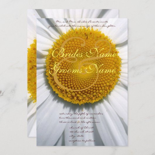 美しいエレガントデイジー結婚式招待状 招待状 (正面/裏面)