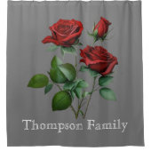 美しいエレガントバラとモノグラムlグレー シャワーカーテン (正面)