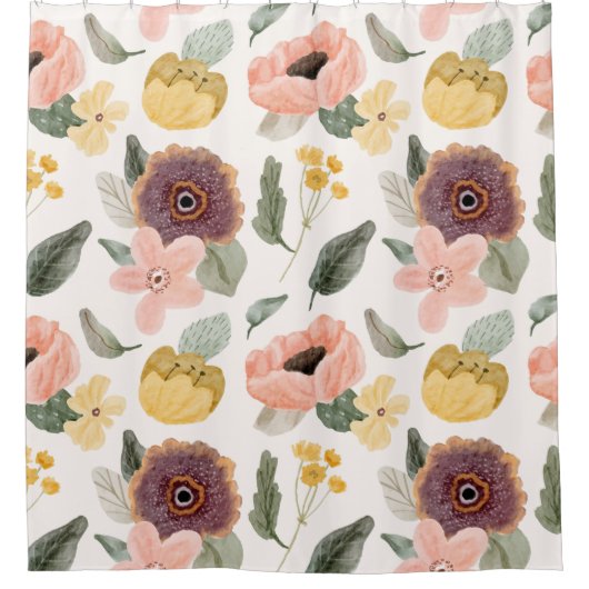 美しいエレガントフローラガーデンlピンクと白 シャワーカーテン (正面)