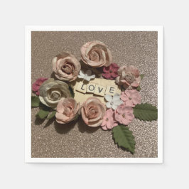 美しいエレガントフローラ愛とグリッター スタンダードカクテルナプキン