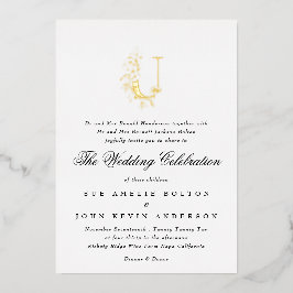 美しいエレガントフローラ金ゴールドモノグラ結婚ム 箔招待状