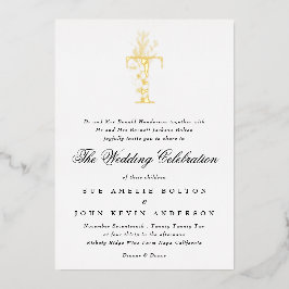 美しいエレガントフローラ金ゴールドモノグラ結婚ム 箔招待状