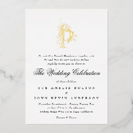 美しいエレガントフローラ金ゴールドモノグラ結婚ム 箔招待状