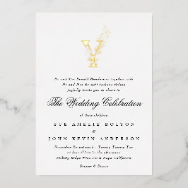 美しいエレガントフローラ金ゴールドモノグラ結婚ム 箔招待状