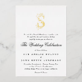 美しいエレガントフローラ金ゴールドモノグラ結婚ム 箔招待状