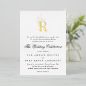 美しいエレガントフローラ金ゴールドモノグラ結婚ム 箔招待状 (立ち正面)