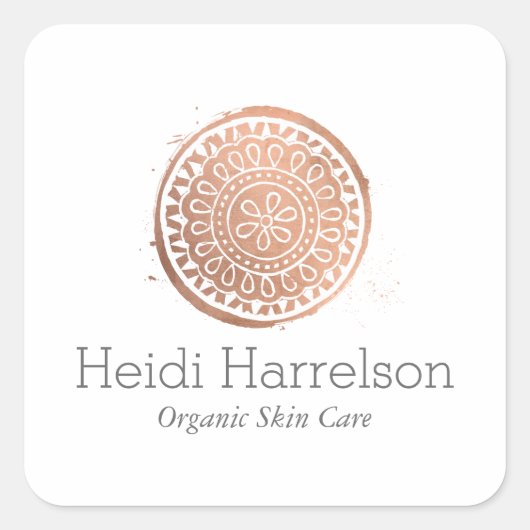 美しいエレガントマンダラロゴローズ金ゴールド スクエアシール (正面)